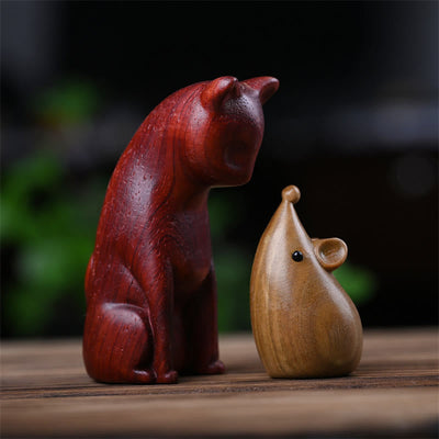 Foviel Small Cat Mouse Green Sandalwood African Red Rosewood Peace Home Decoration