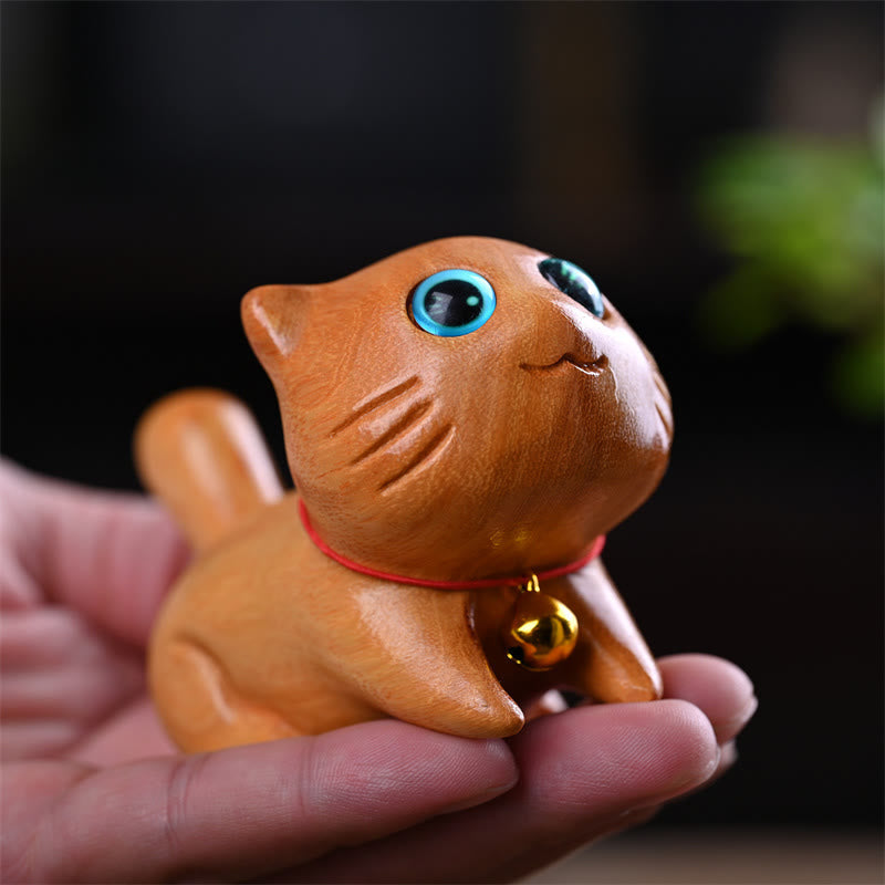 Décoration d'intérieur apaisante Foviel, petit chat mignon et confiant en bois de santal