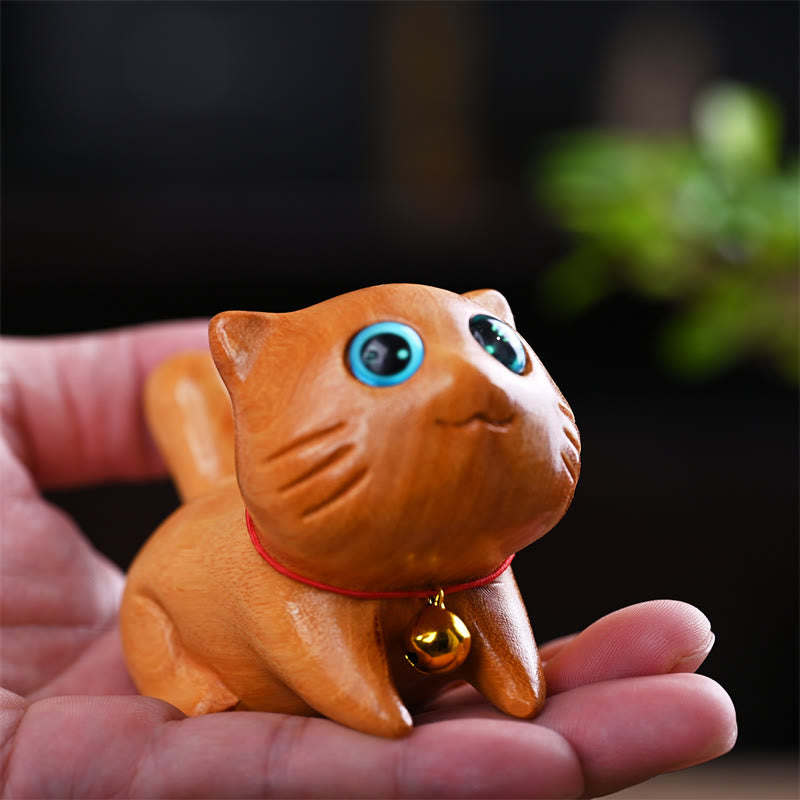 Décoration d'intérieur apaisante Foviel, petit chat mignon et confiant en bois de santal