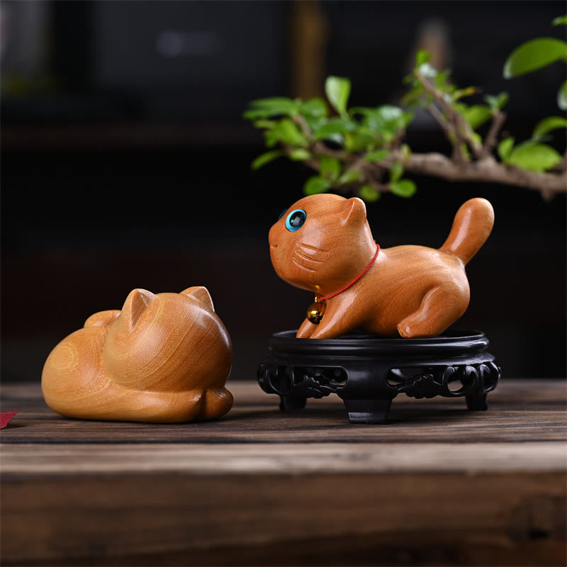 Foviel Small Cute Confident Sleeping Cat Sandalwood Healing Home Decoration