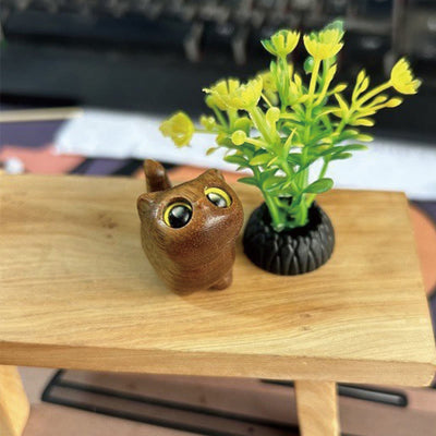 Foviel Green Sandalwood Ebony Wood Sandalwood Small Leaf Red Sandalwood Mini Lucky Cat Peace Decoration