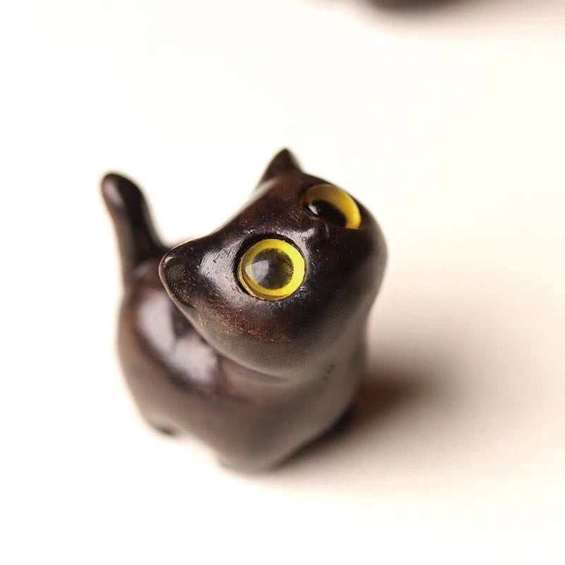 Foviel Green Sandalwood Ebony Wood Sandalwood Small Leaf Red Sandalwood Mini Lucky Cat Peace Decoration