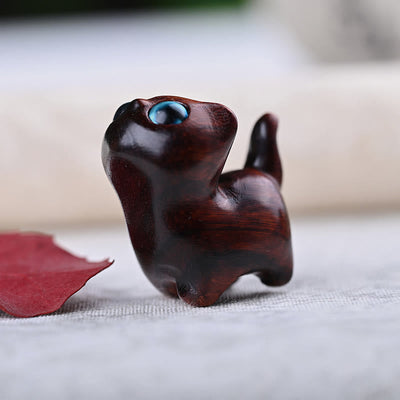 Foviel Green Sandalwood Ebony Wood Sandalwood Small Leaf Red Sandalwood Mini Lucky Cat Peace Decoration