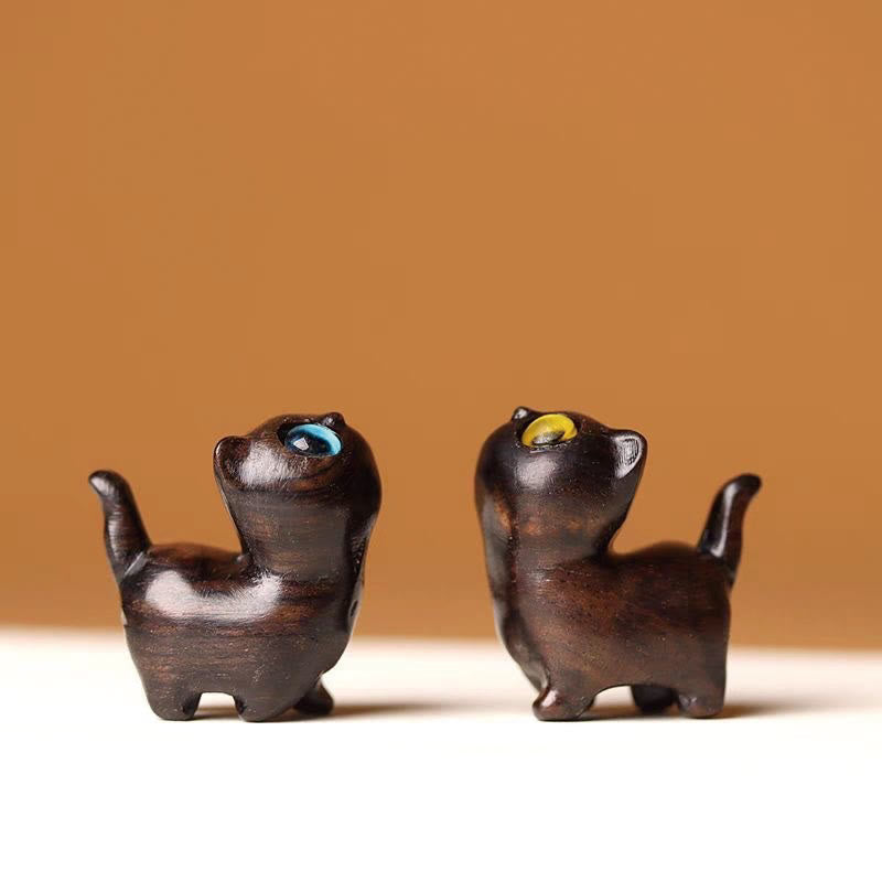 Foviel Green Sandalwood Ebony Wood Sandalwood Small Leaf Red Sandalwood Mini Lucky Cat Peace Decoration