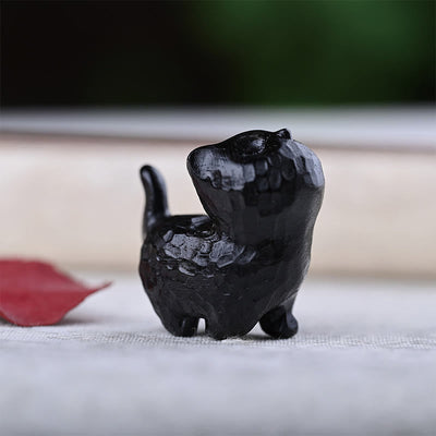 Foviel Green Sandalwood Ebony Wood Sandalwood Small Leaf Red Sandalwood Mini Lucky Cat Peace Decoration