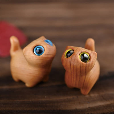 Foviel Green Sandalwood Ebony Wood Sandalwood Small Leaf Red Sandalwood Mini Lucky Cat Peace Decoration