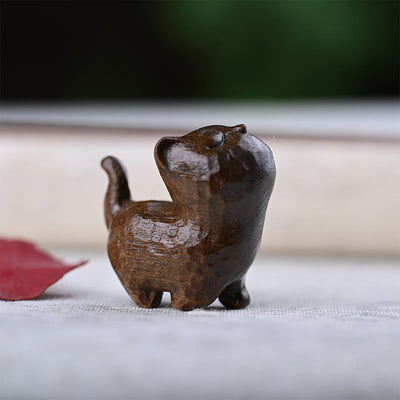 Foviel Green Sandalwood Ebony Wood Sandalwood Small Leaf Red Sandalwood Mini Lucky Cat Peace Decoration