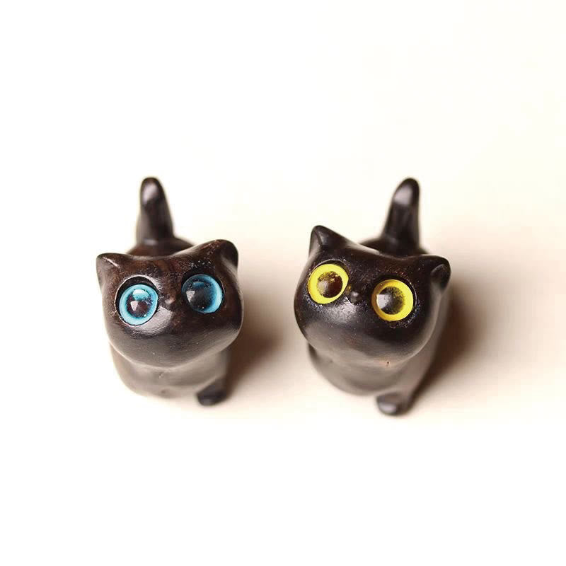 Foviel Green Sandalwood Ebony Wood Sandalwood Small Leaf Red Sandalwood Mini Lucky Cat Peace Decoration