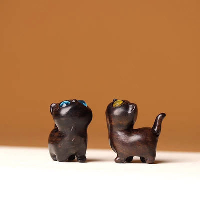 Foviel Green Sandalwood Ebony Wood Sandalwood Small Leaf Red Sandalwood Mini Lucky Cat Peace Decoration