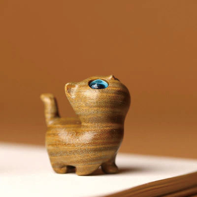 Foviel Green Sandalwood Ebony Wood Sandalwood Small Leaf Red Sandalwood Mini Lucky Cat Peace Decoration