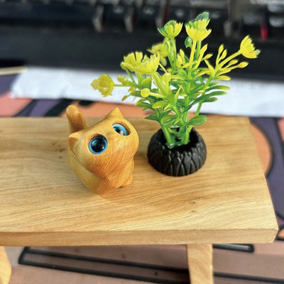Foviel Green Sandalwood Ebony Wood Sandalwood Small Leaf Red Sandalwood Mini Lucky Cat Peace Decoration