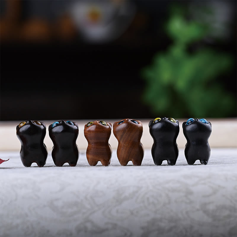 Foviel Green Sandalwood Ebony Wood Sandalwood Small Leaf Red Sandalwood Mini Lucky Cat Peace Decoration