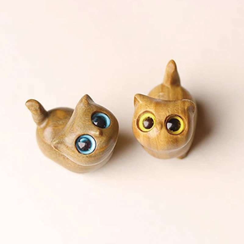 Foviel Green Sandalwood Ebony Wood Sandalwood Small Leaf Red Sandalwood Mini Lucky Cat Peace Decoration