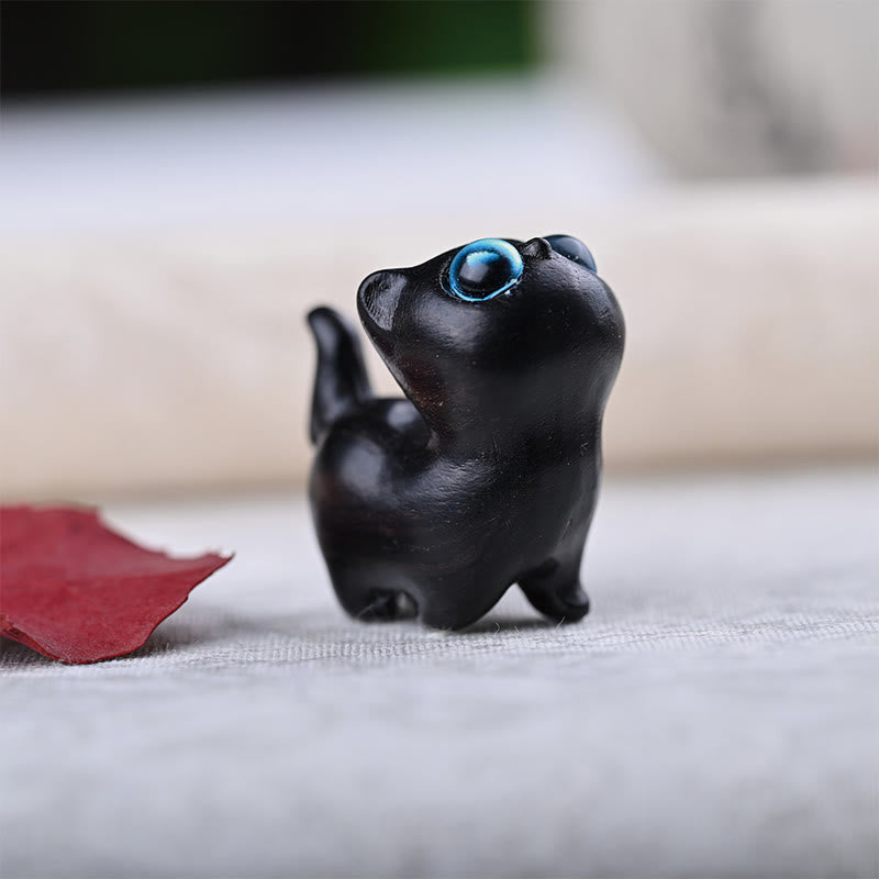 Foviel Green Sandalwood Ebony Wood Sandalwood Small Leaf Red Sandalwood Mini Lucky Cat Peace Decoration