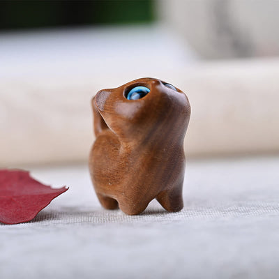 Foviel Green Sandalwood Ebony Wood Sandalwood Small Leaf Red Sandalwood Mini Lucky Cat Peace Decoration