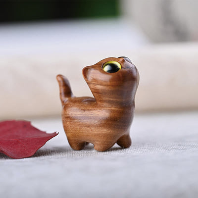 Foviel Green Sandalwood Ebony Wood Sandalwood Small Leaf Red Sandalwood Mini Lucky Cat Peace Decoration