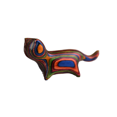 Mini chat porte-bonheur décoratif Foviel en bois de santal vert, bois de santal rouge à petites feuilles, ébène et bois arc-en-ciel