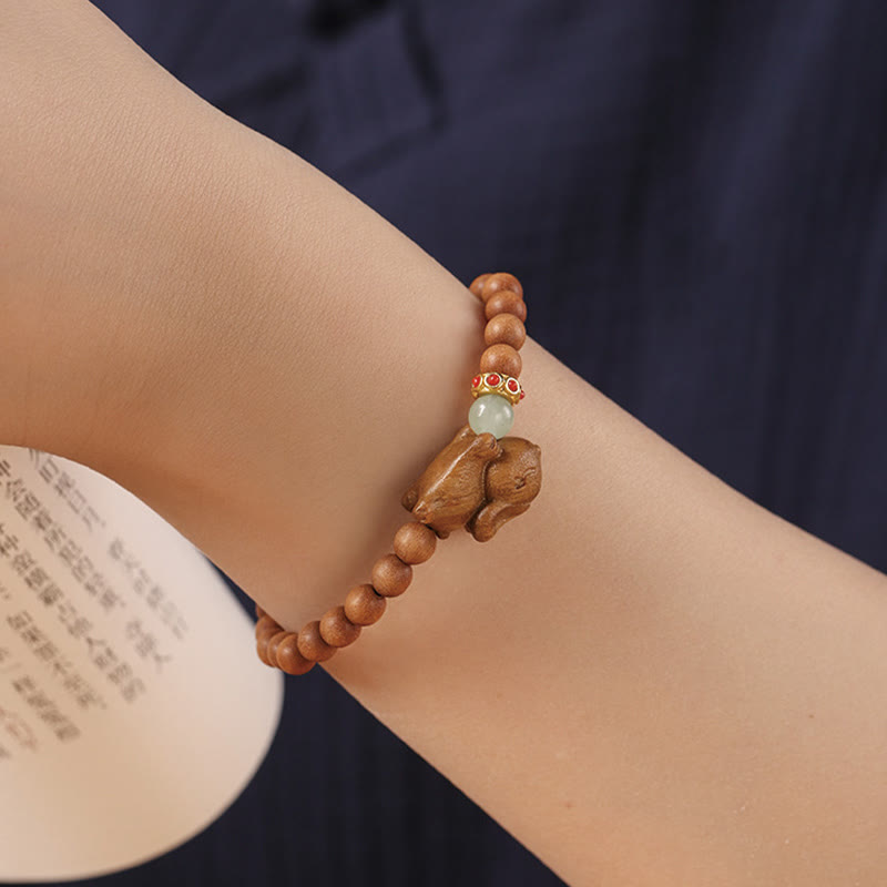 Foviel Grün Sandelholz Gold Sandelholz Niedlich Kaninchen positives Armband