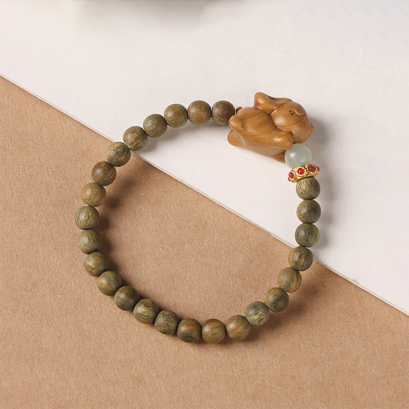 Foviel Grün Sandelholz Gold Sandelholz Niedlich Kaninchen positives Armband