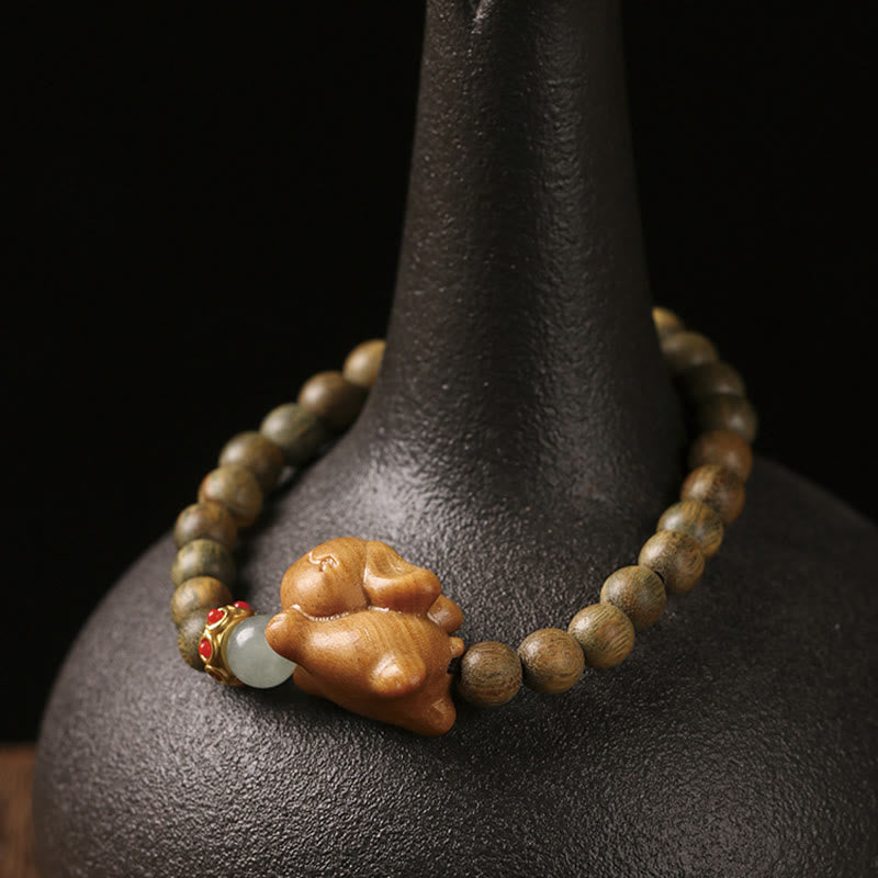 Foviel Grün Sandelholz Gold Sandelholz Niedlich Kaninchen positives Armband