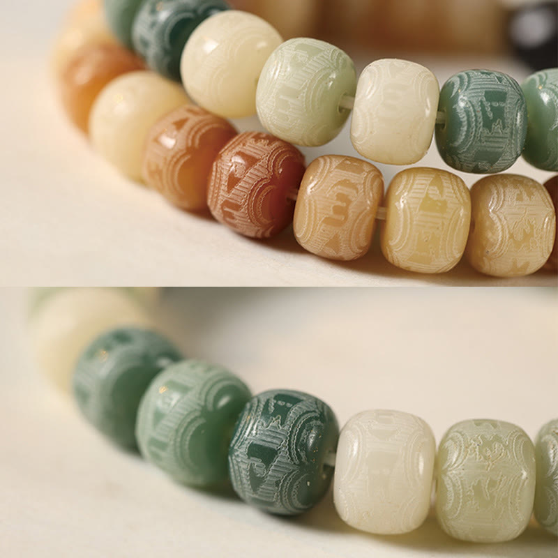 Bracelet de sagesse Foviel en obsidienne argentée sculptée en forme de tête de chat avec graine de Bodhi et mantra Om Mani Padme Hum