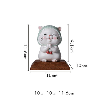 Figurine décorative en céramique Foviel Lucky Cute Cat avec écharpe