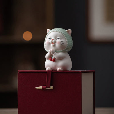 Figurine décorative en céramique Foviel Lucky Cute Cat avec écharpe