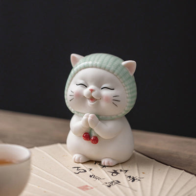 Figurine décorative en céramique Foviel Lucky Cute Cat avec écharpe