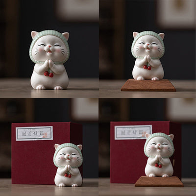 Figurine décorative en céramique Foviel Lucky Cute Cat avec écharpe