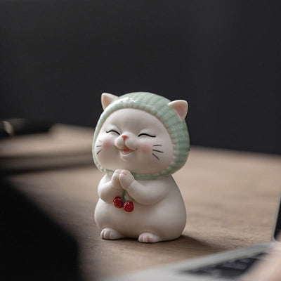 Figurine décorative en céramique Foviel Lucky Cute Cat avec écharpe