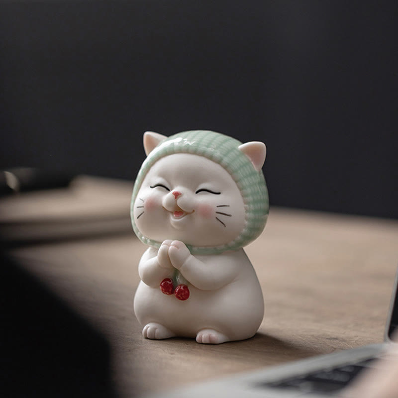 Figurine décorative en céramique Foviel Lucky Cute Cat avec écharpe
