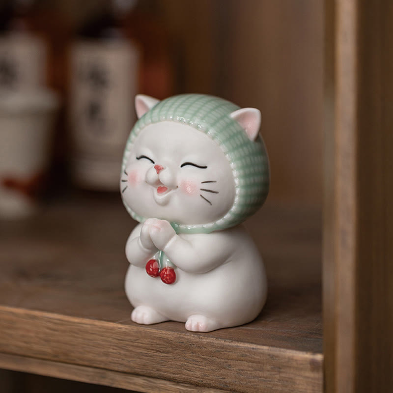 Figurine décorative en céramique Foviel Lucky Cute Cat avec écharpe