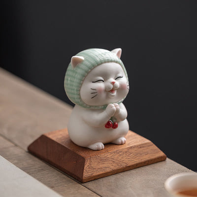Figurine décorative en céramique Foviel Lucky Cute Cat avec écharpe