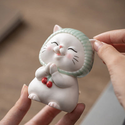 Figurine décorative en céramique Foviel Lucky Cute Cat avec écharpe
