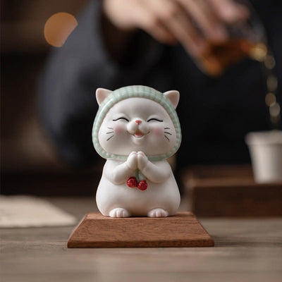 Figurine décorative en céramique Foviel Lucky Cute Cat avec écharpe