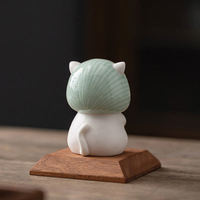 Figurine décorative en céramique Foviel Lucky Cute Cat avec écharpe