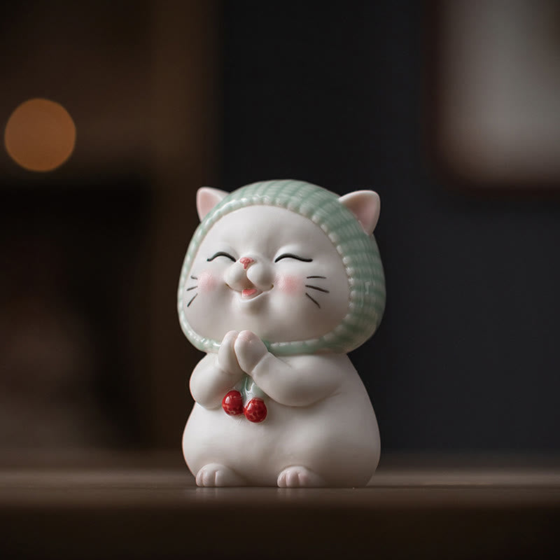Figurine décorative en céramique Foviel Lucky Cute Cat avec écharpe