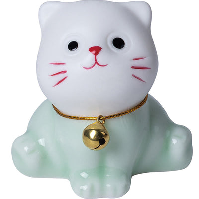 Foviel Mini Glücklich Niedlich Katze Hell Grün Weiß Keramik Figurine Dekoration