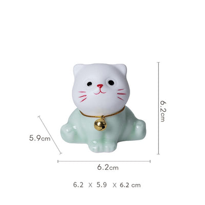 Foviel Mini Glücklich Niedlich Katze Hell Grün Weiß Keramik Figurine Dekoration