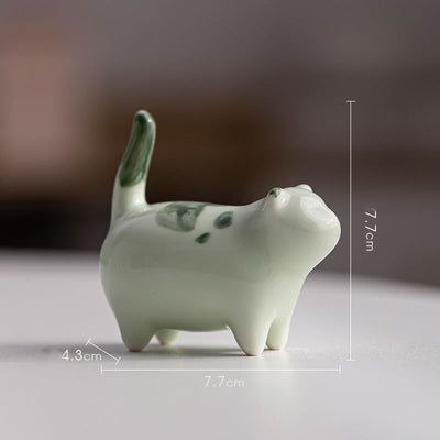 Foviel Mini Lucky Cute Spotted Standing Cat Sleeping Kitten Ceramic Figurine Decoration