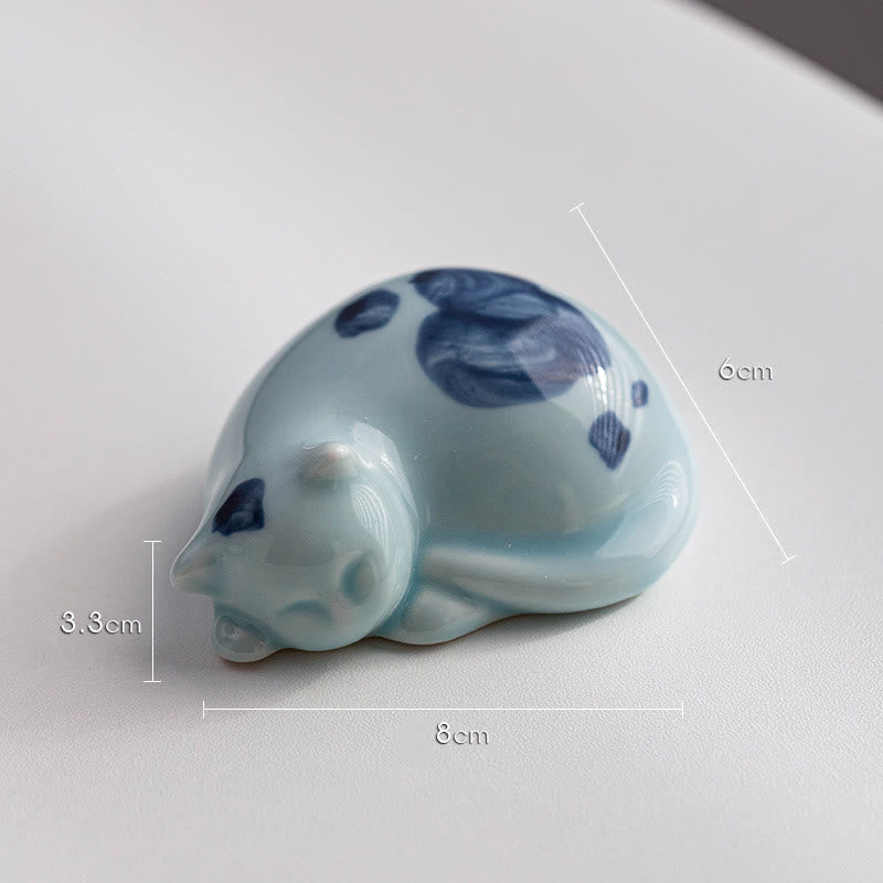 Foviel Mini Lucky Cute Spotted Standing Cat Sleeping Kitten Ceramic Figurine Decoration