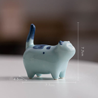 Foviel Mini Lucky Cute Spotted Standing Cat Sleeping Kitten Ceramic Figurine Decoration