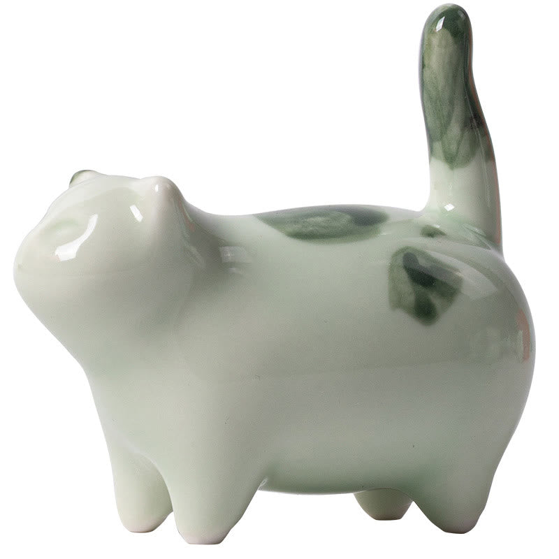 Foviel Mini Lucky Cute Spotted Standing Cat Sleeping Kitten Ceramic Figurine Decoration