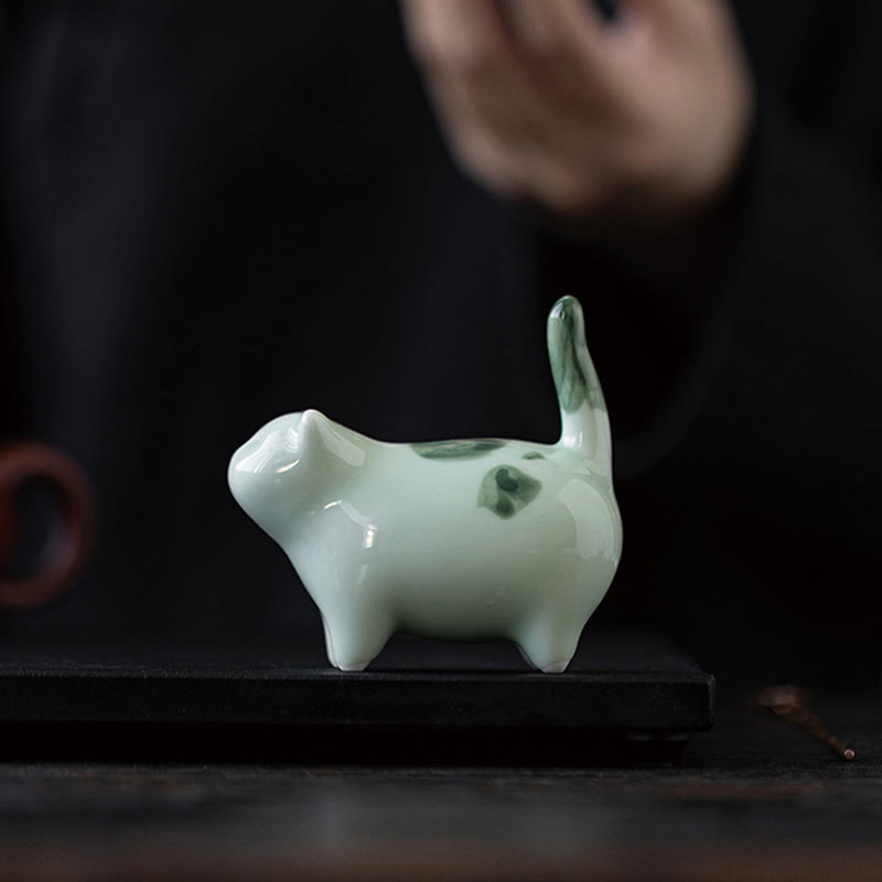 Foviel Mini Glücklich Niedlich Stehende Katze schlafende Kätzchen Keramik Figurine Dekoration