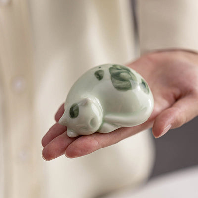 Foviel Mini Lucky Cute Spotted Standing Cat Sleeping Kitten Ceramic Figurine Decoration