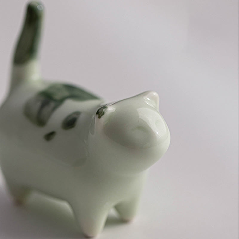 Foviel Mini Lucky Cute Spotted Standing Cat Sleeping Kitten Ceramic Figurine Decoration