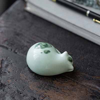 Foviel Mini Lucky Cute Spotted Standing Cat Sleeping Kitten Ceramic Figurine Decoration