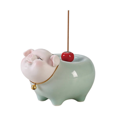 Brûle-encens Foviel en céramique en forme de petit cochon porte-bonheur