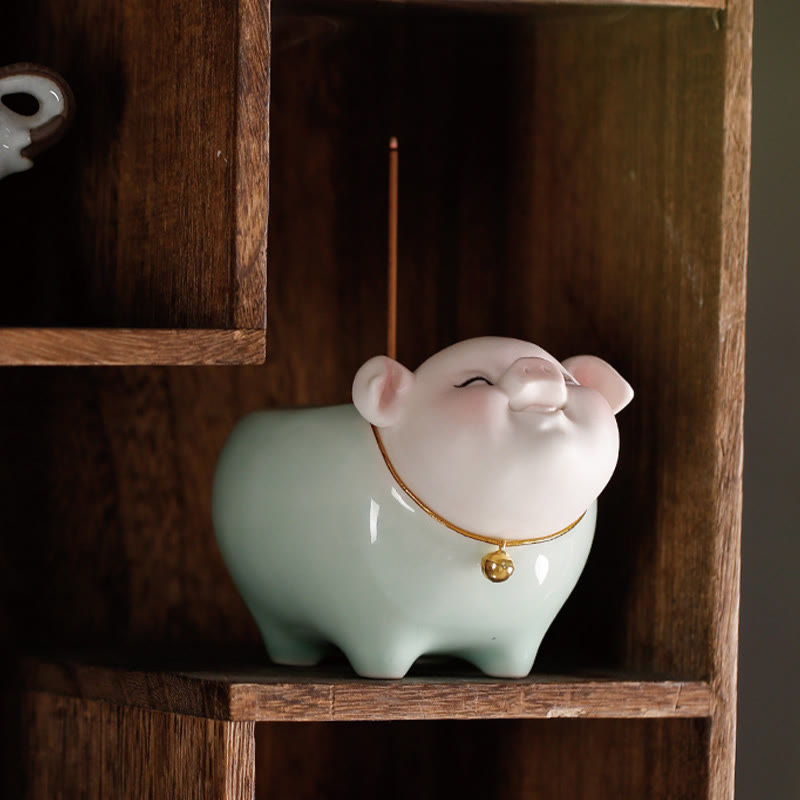 Brûle-encens Foviel en céramique en forme de petit cochon porte-bonheur