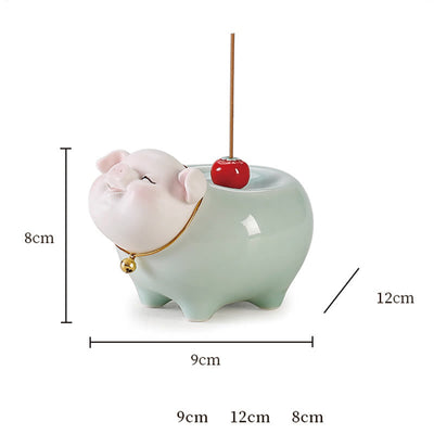 Brûle-encens Foviel en céramique en forme de petit cochon porte-bonheur